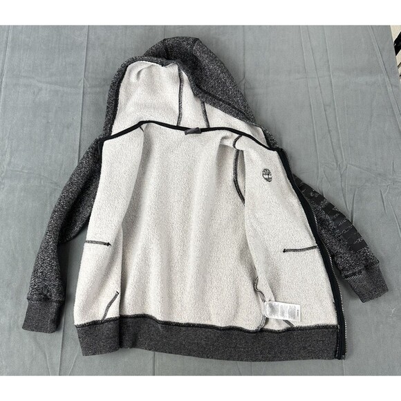 Timberland Full Zip Hoodie Boys Small Gray Charcoal Spell Out Sleeve Logo - Picture 3 of 10